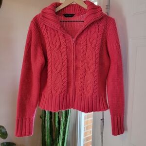 Dorothy Perkins Rich Pink Zip Up‎ Collared Neck Sweater, Side Medium Womens